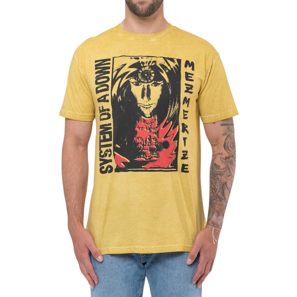 System of A Down T Shirt Reflections Mens Mustard Yellow Mineral Wash M