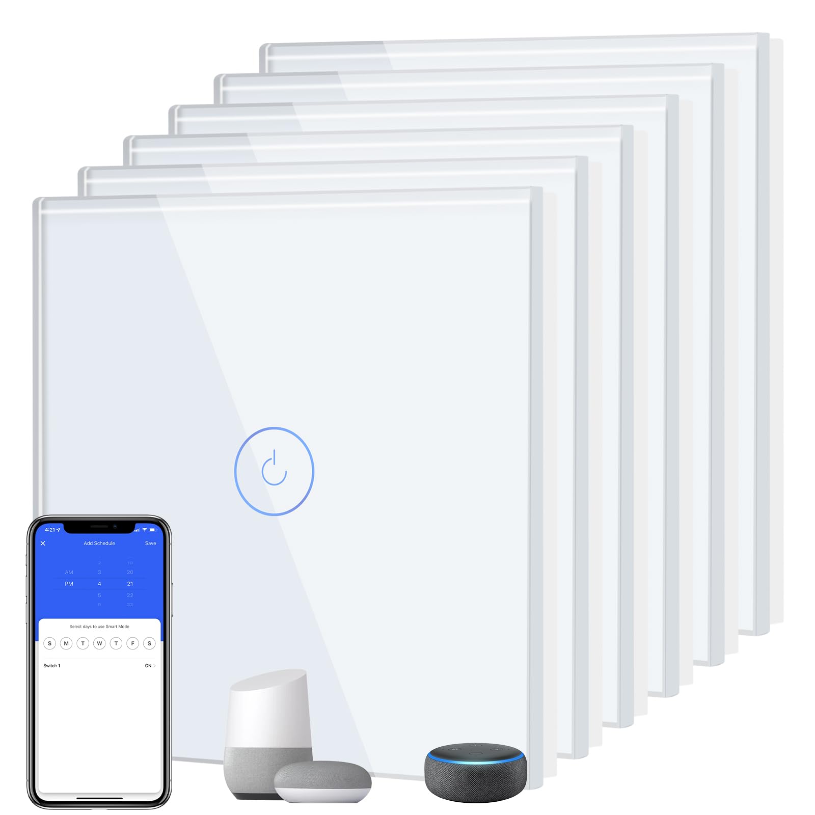 BSEED Interruptor Inteligente WIFI,Interruptores Tactil Con Cristal,Compatible con Alexa,Tuya y Smart Life,Requiere Cable Neutro,2 Gang 1 Vía,86mm Blanco — view 36