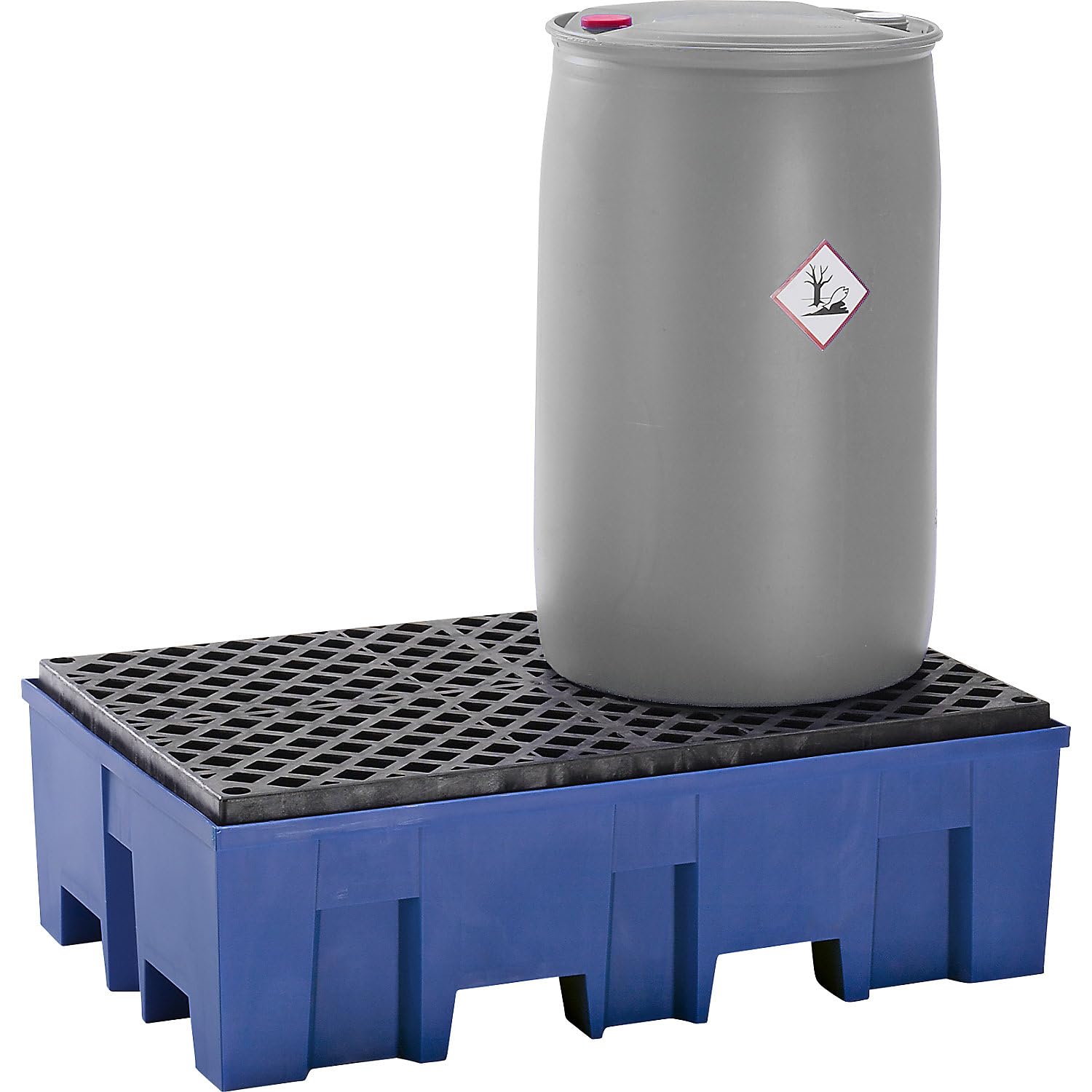 ASECOS | PE-Auffangwanne für 2 Fässer à 200 Liter | unterfahrbar | Höhe 350 mm | mit PE-Gitterrost