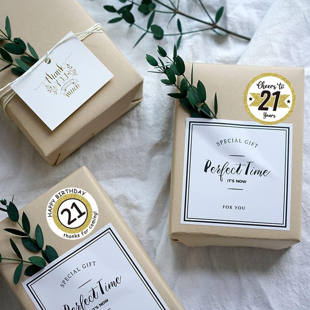 REWIDPARTY White Gold 21st Birthday Stickers - Cheers to 21 Years - Happy Birthday Party Favors - Anniversary Decorations (500 Per Roll) - Image 4