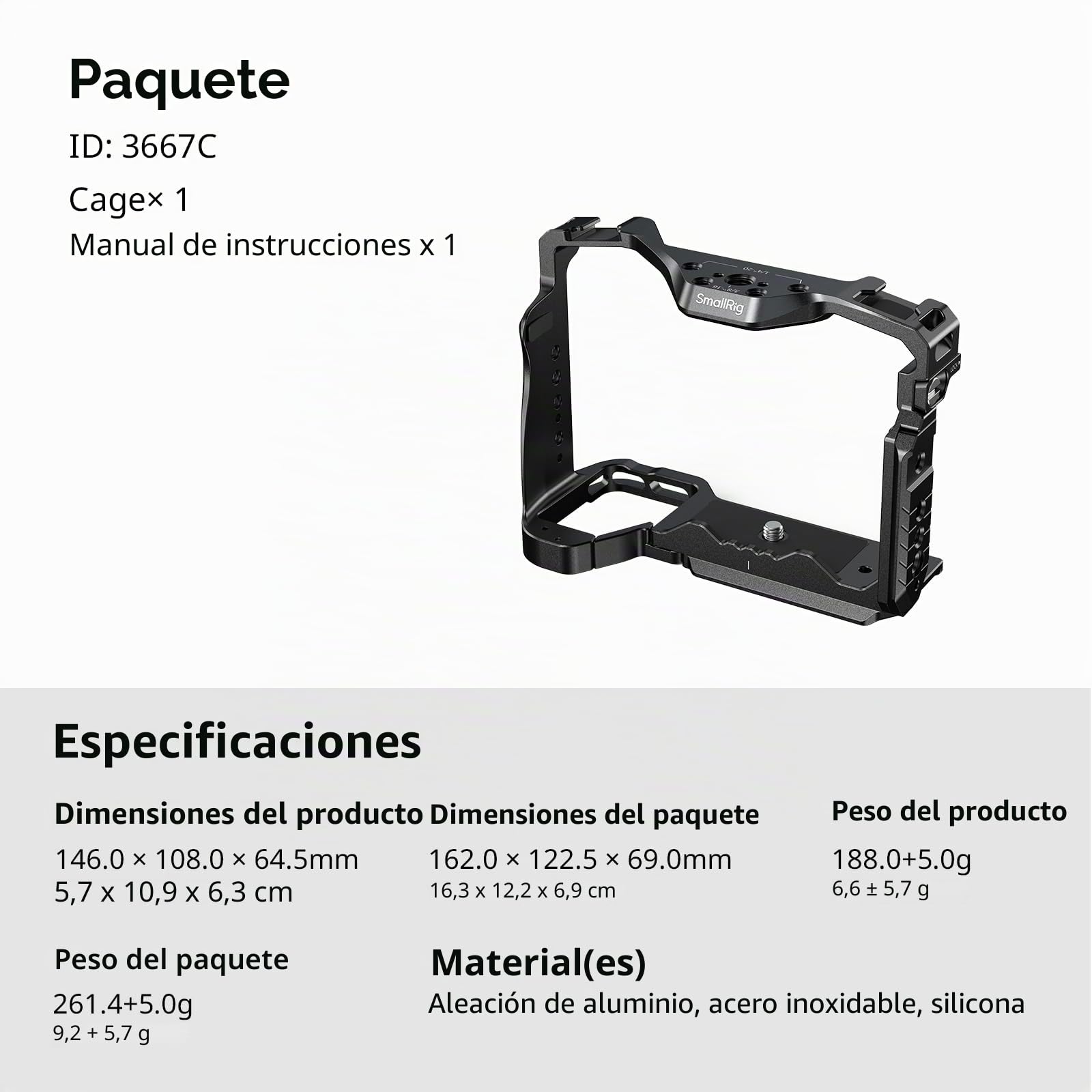 SMALLRIG Jaula de liberación rápida HawkLock para Sony Alpha 7R V/Alpha 7 IV/Alpha 7S III/Alpha 1/Alpha 7R IV/Alpha 7 V, Placa QR integrada para Arca, Zapatas frías (versión Mejorada) - 3667C