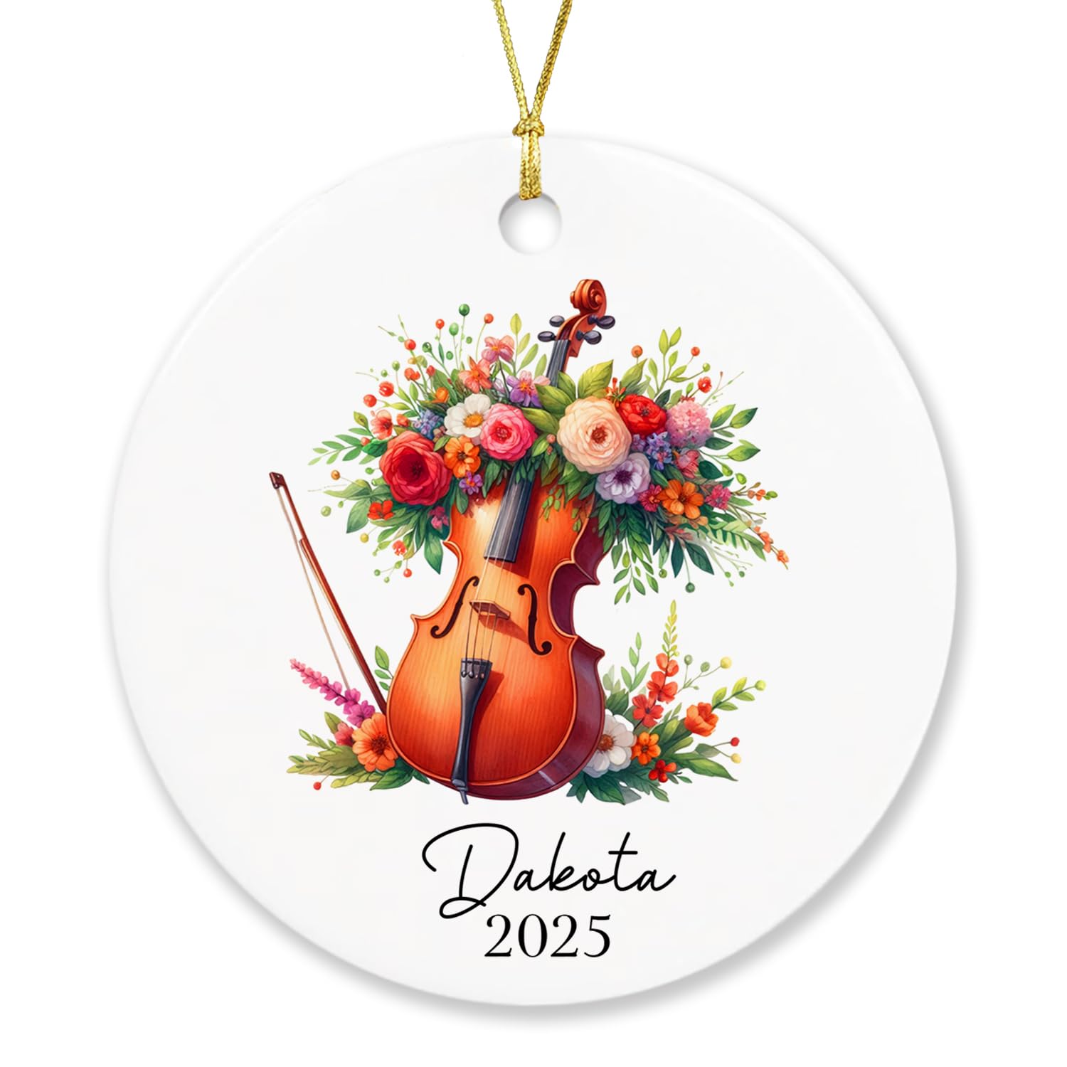 Cello Xmas Ornament 2025, Personalized Name Playing Cello Keepsake Ornament, Musical Instrument Christmas Ornament, Custom Cello Lovers Xmas Tree Ornament, Cello Flowers Ornament Gifts for Cellist