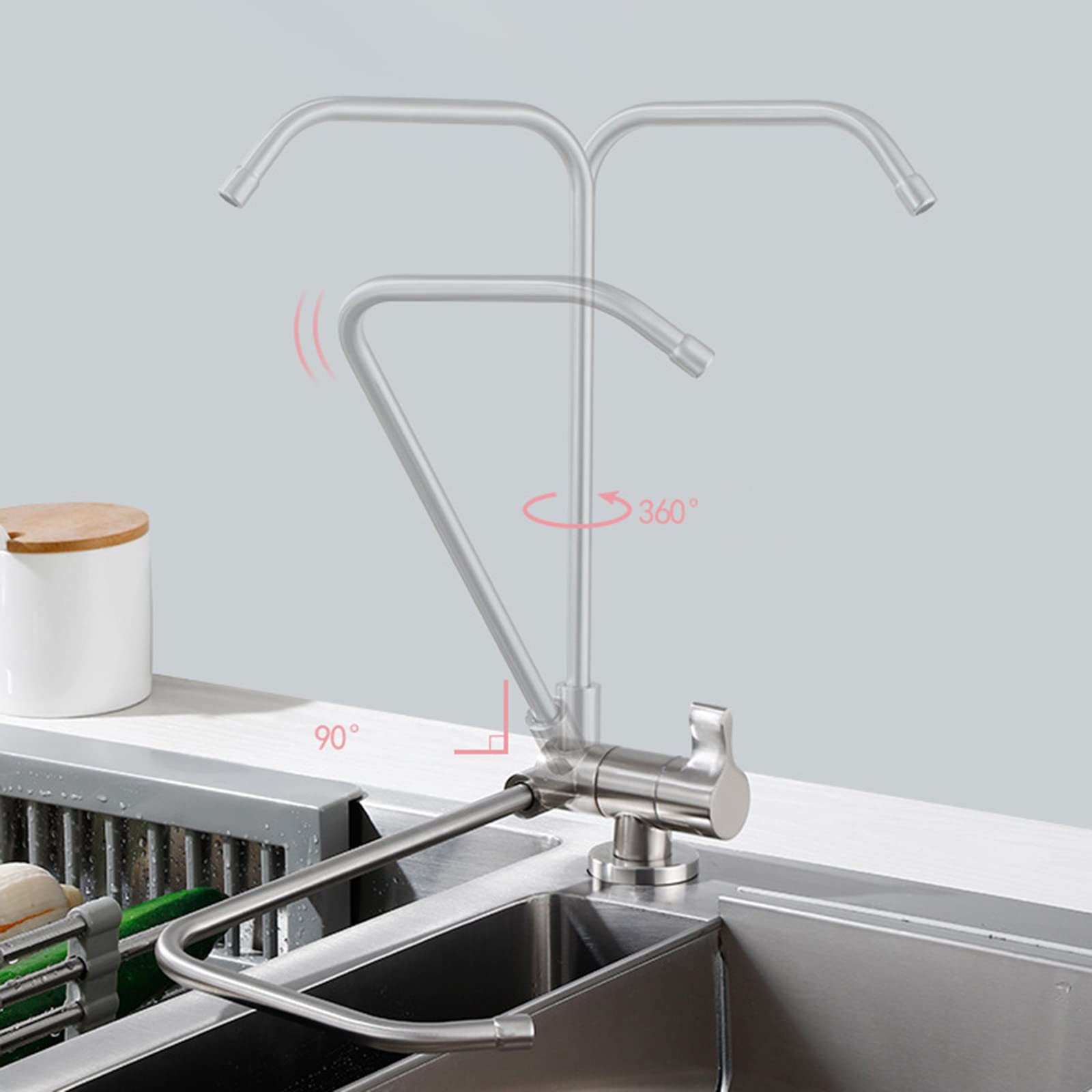 TTDGYYXW Grifos de Filtro de Agua para Grifo de Cocina con Grifo de Agua Potable con rotación de 360° y grifos Plegables con Palanca de Empuje, Cromado (Dibujo)