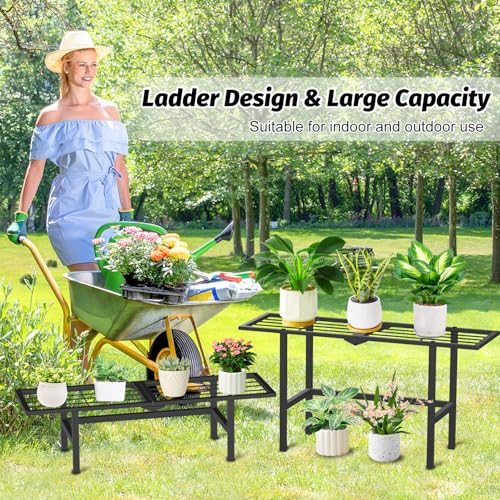Support pour plantes à 2 niveaux en métal robuste pliable - 8