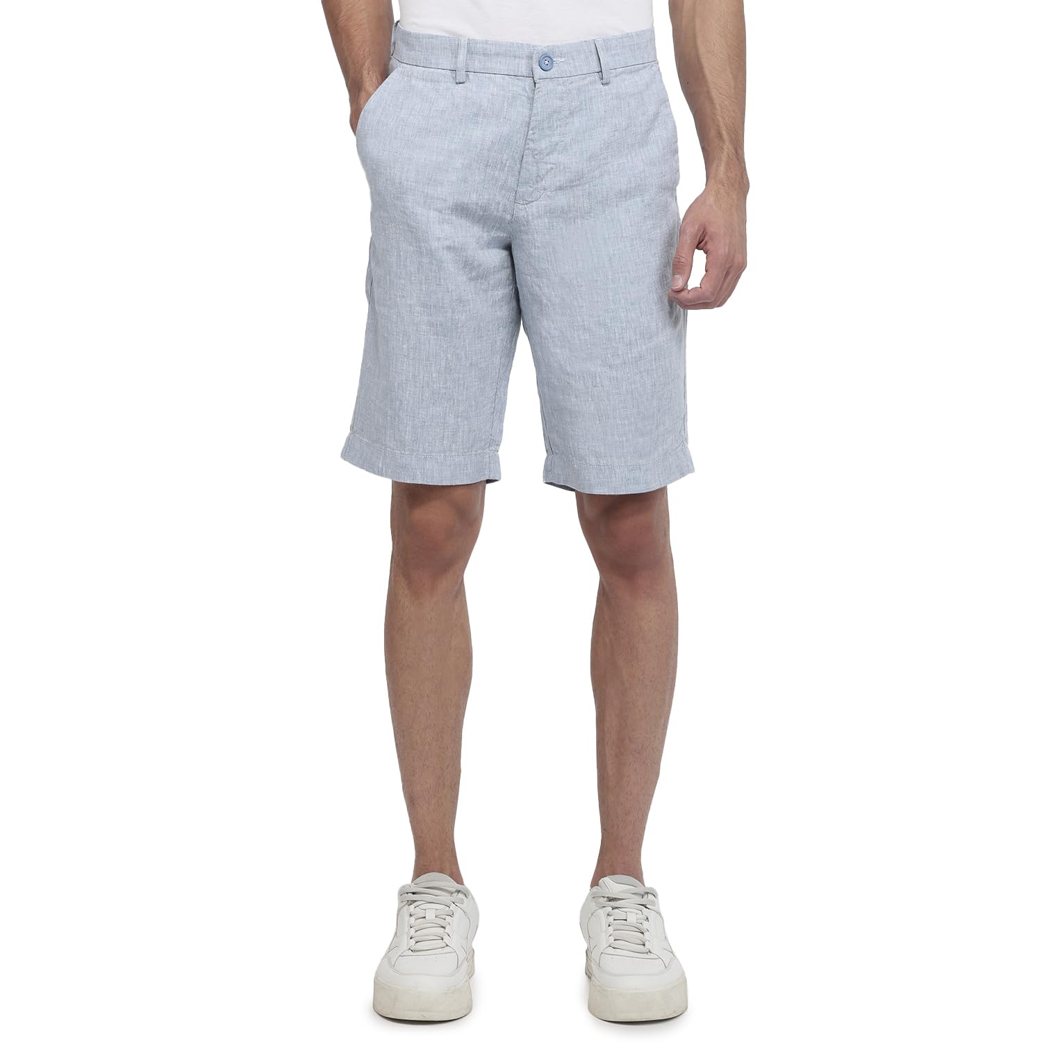 Men Regular Fit Plain Pattern Pure Linen Flat Front Casual Shorts-image-2