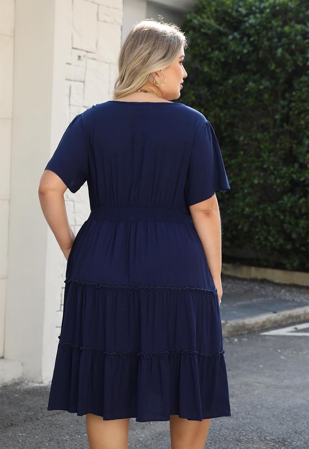 Nemidor Womens Plus Size Summer Midi Dress Casual Tiered Floral Print Beach Swing Boho Dresses with Pocket 16-26 - Image 2