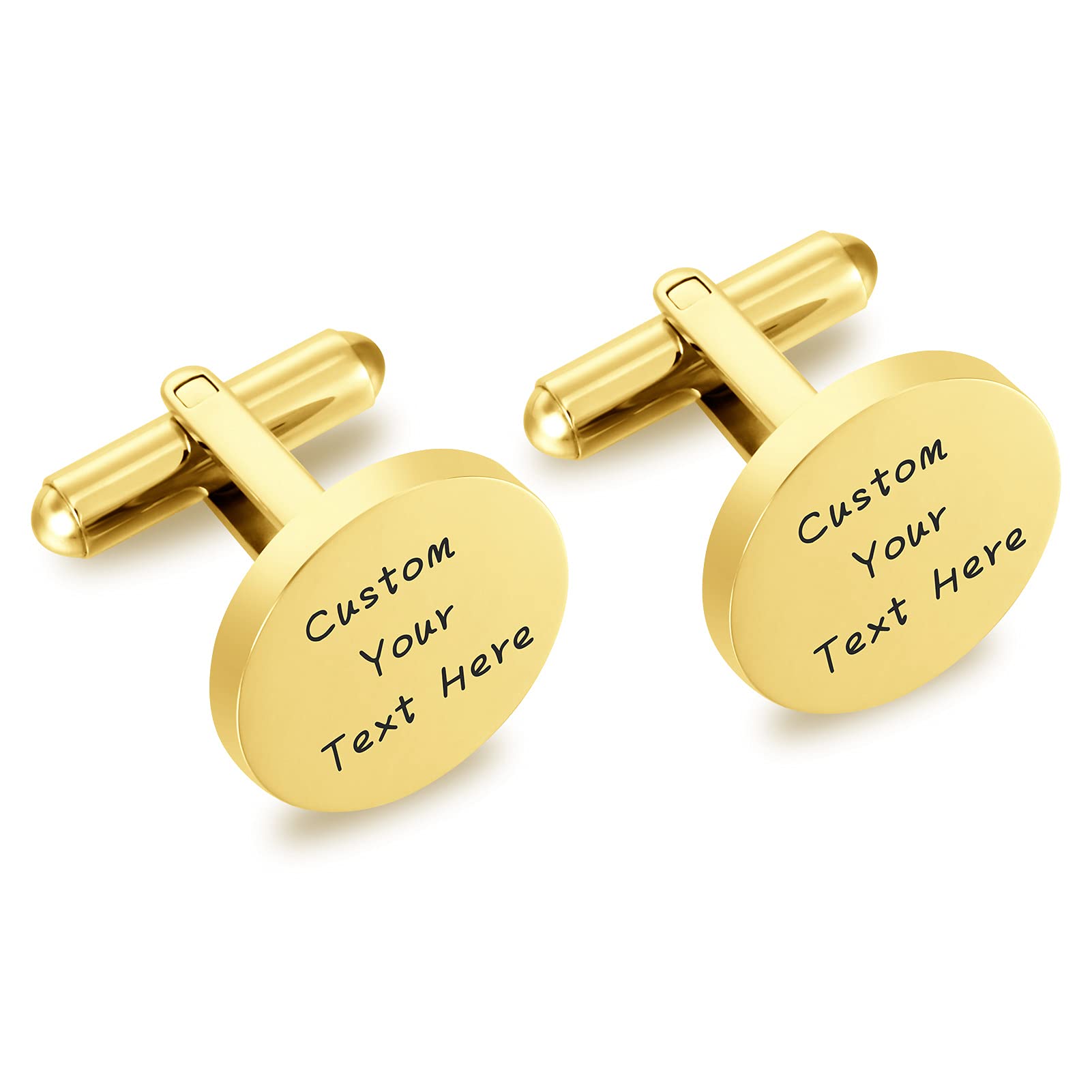 Fancyqube Customized Cufflinks, Mens Classic Cuff Links, Custom Letter Cufflinks, Stainless Steel Engraved, Business Wedding Birthday Elegant Gift Pouch(Round Gold)