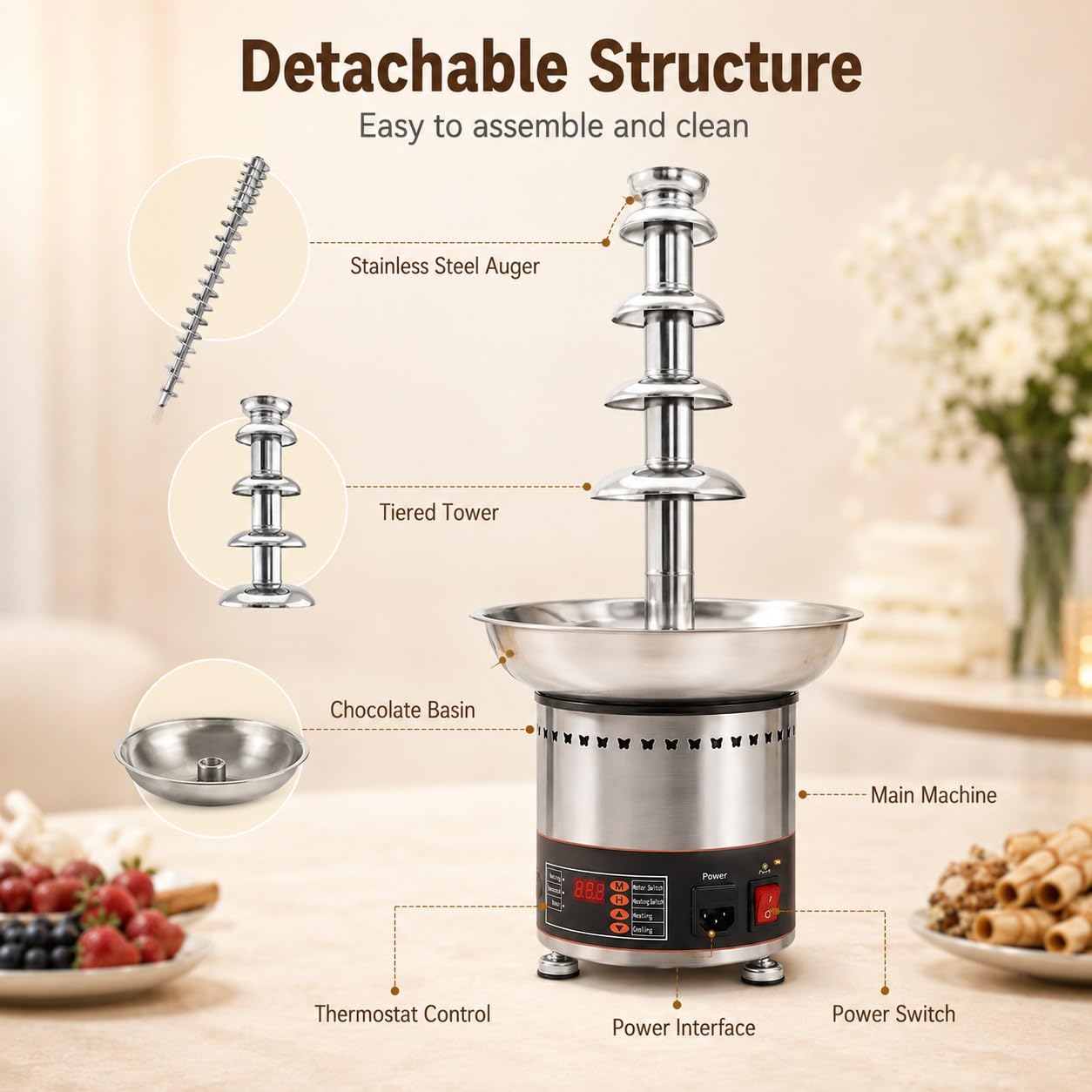 Elektrische Schokoladenbrunnenmaschine | Für Partys, Schmelzkäse, Queso, Bonbon-Likör, Ideal zum Basteln von Erdbeeren, Apfel- und Gemüsestücken(5 Tier)