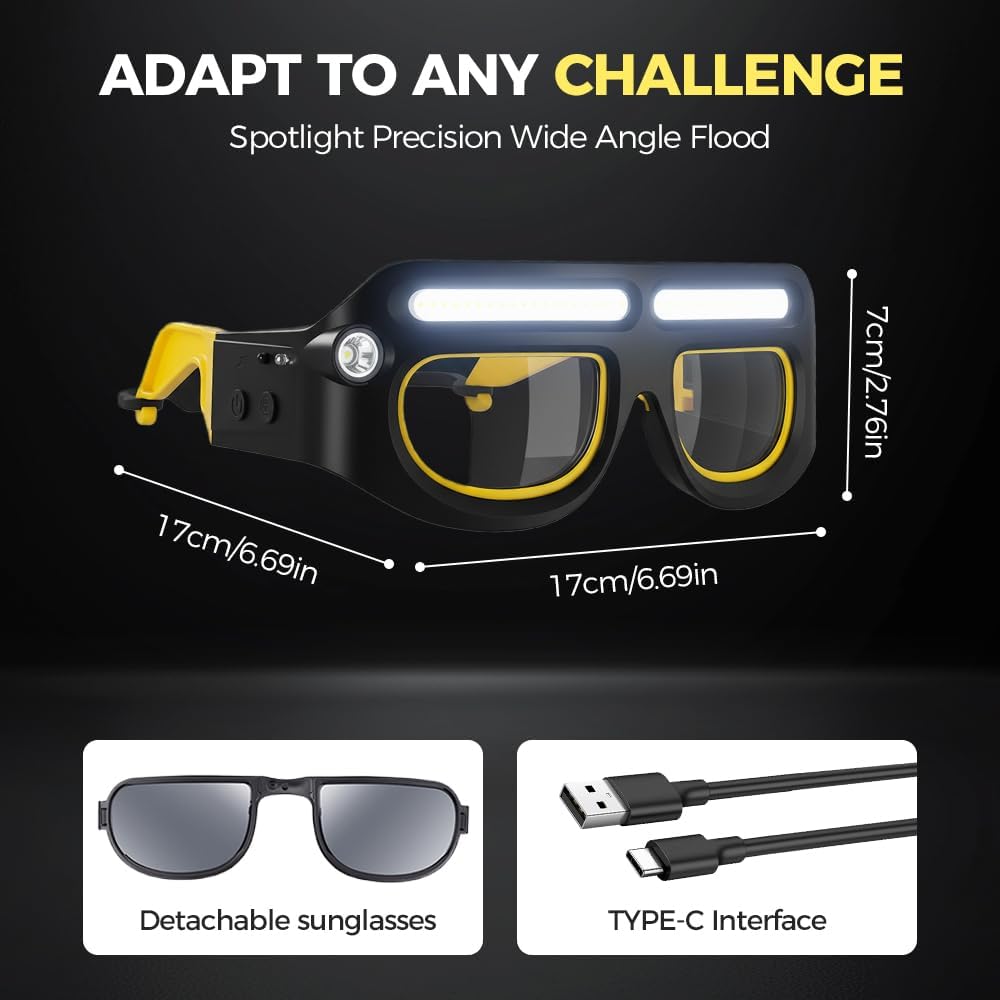 Rechargeable LED Motion Glasses Lamp, 5 Mode Hands Headlamp for Night Running, Hands Head Light with Motion Touch for Running Camping Fishing Cycling Hiking Night Work (2Pcs)