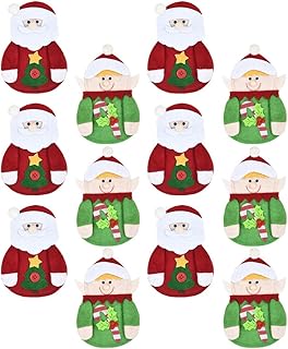 Hemoton 12 szt. bożonarodzeniowych uchwytów na sztućce, uchwyt na naczynia, torba Santa Claus Elf Widelec, uchwyt na łyżki, osłona na urlop, kolację, dekoracja stołu