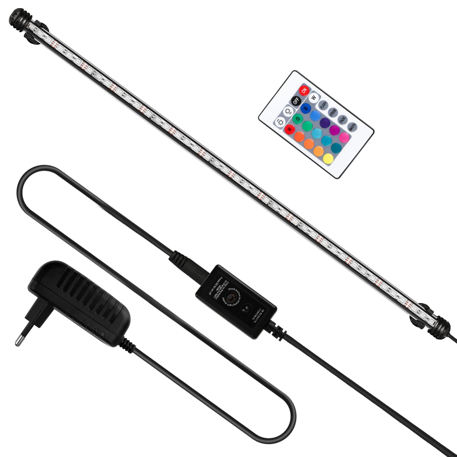 Yakimz LED Acuario de iluminación, 7W Acuario Luz RGB con temporizador, IP67 impermeable, Universal Fit Lámpara de acuario regulable, para peceras, acuarios de plantas, EU Plug