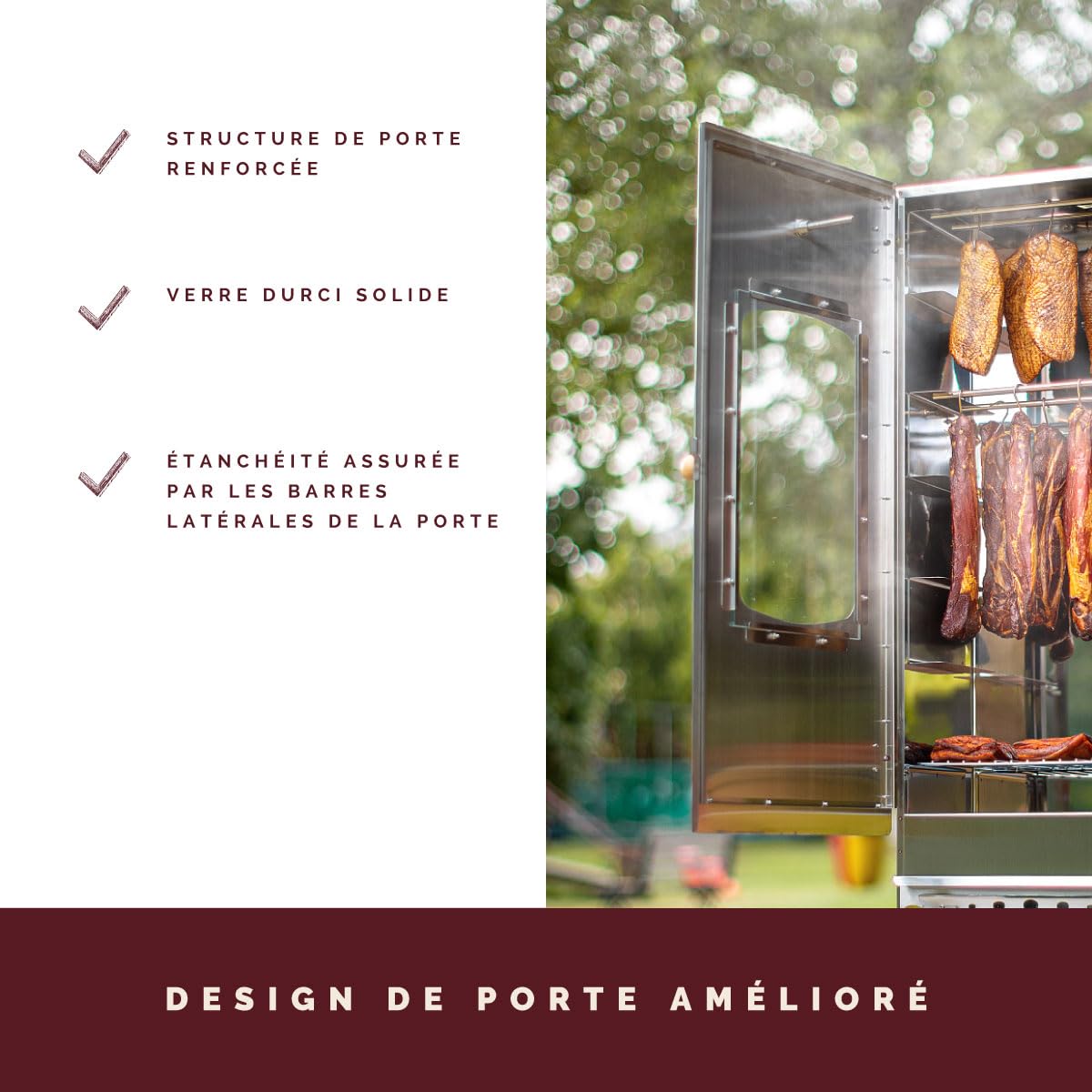 Fumoir électrique de haute qualité KAISER COMPANY '100' l Ce fumoir est fabriqué en acier inoxydable I Fumoir portable de 110 cm I Idéal pour fumer I Il peut accueillir jusqu'à 15 kg de viande