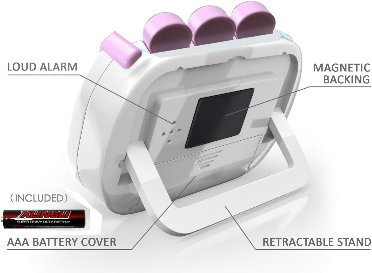 PINGKO Digital Kitchen Timer Fashion Design Clock Cooking Timer with Big Digits,Large LCD Display, Loud Alarm, Magnetic Backing Stand,Battery Included-Pink
