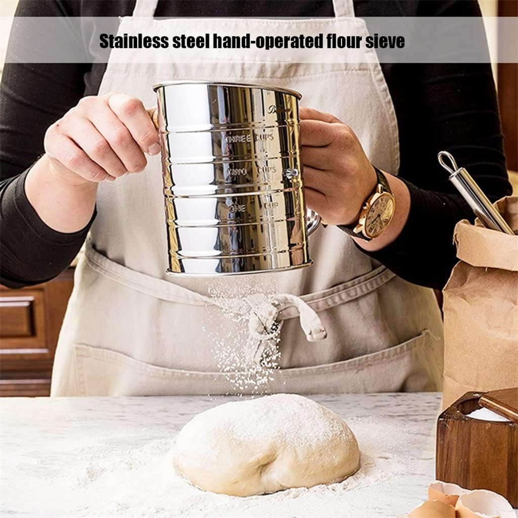 Mesh Crank Flour Sifter Kitchen Gadget Semi Auto Hand Held Sieve Cup Single Layer Powder Strainer