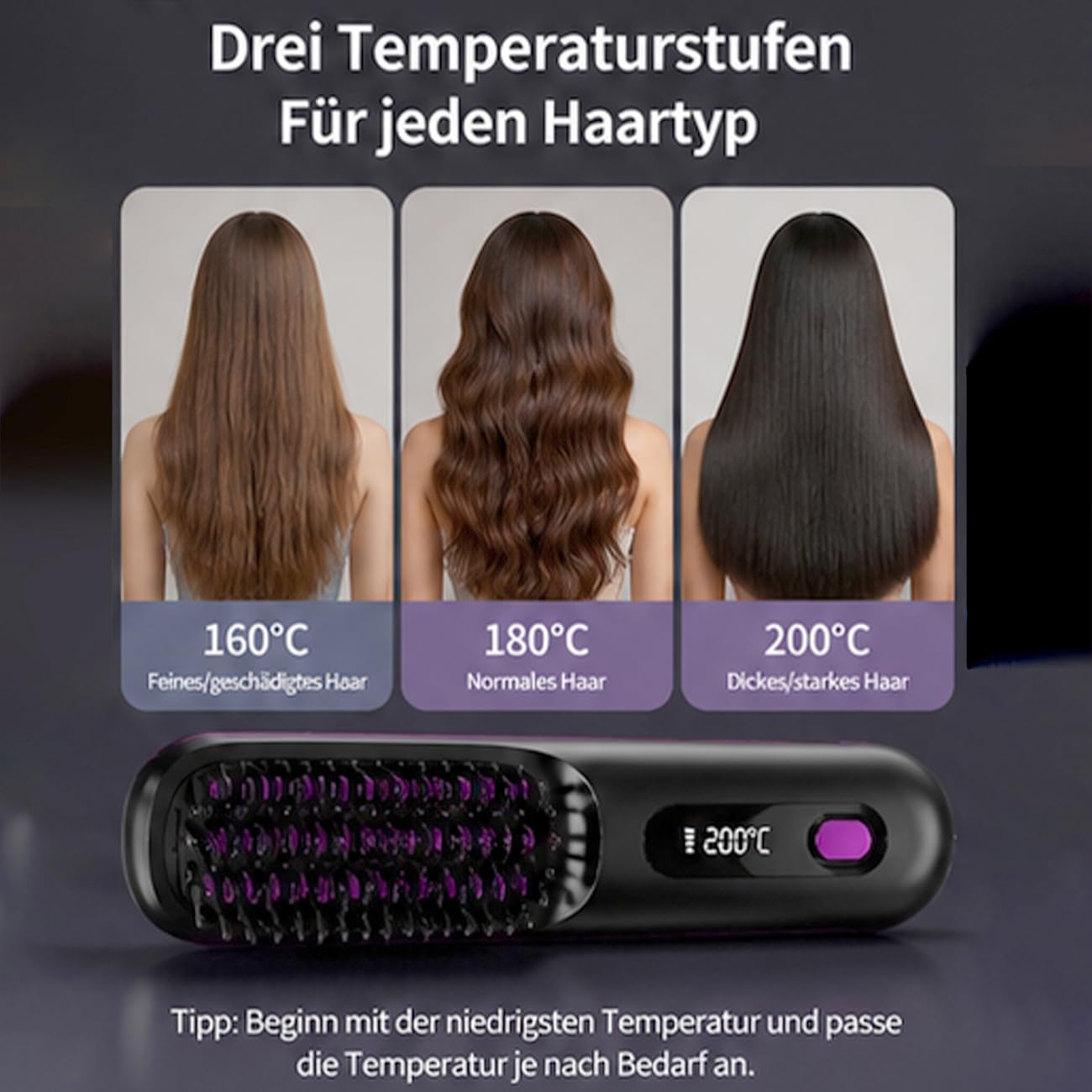 Stylingbürste für kurze Haare – Warmluftbürste mit Keramikbeschichtung, Anti-Scald Design, 3 Temperaturstufen, kompakt & tragbar für Volumen, Glätten & Locken