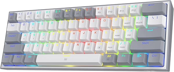 Redragon K617 Fizz 60% Wired RGB Gaming Keyboard, 61 Keys Hot-Swap Compact Mechanical Keyboard w/White and Grey Color Keycaps, Linear Red Switch, Pro Driver/Software Supported