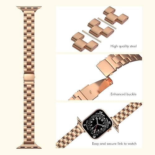 Miniatura 4 de Correas de metal delgadas y sólidas compatibles con Apple Watch Band Series 9 8 7 6 5 4 3 2 1 SE Ultra, 1.496 pulgadas, 1.575 pulgadas, 1.614