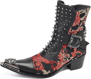 Fashion Ankle Chelsea Boot Bottes For Men Zipper Metal Wingtip High Top Genuine Leather Monk Strap Rivet Side Western Wedding Casual Party Cowboy