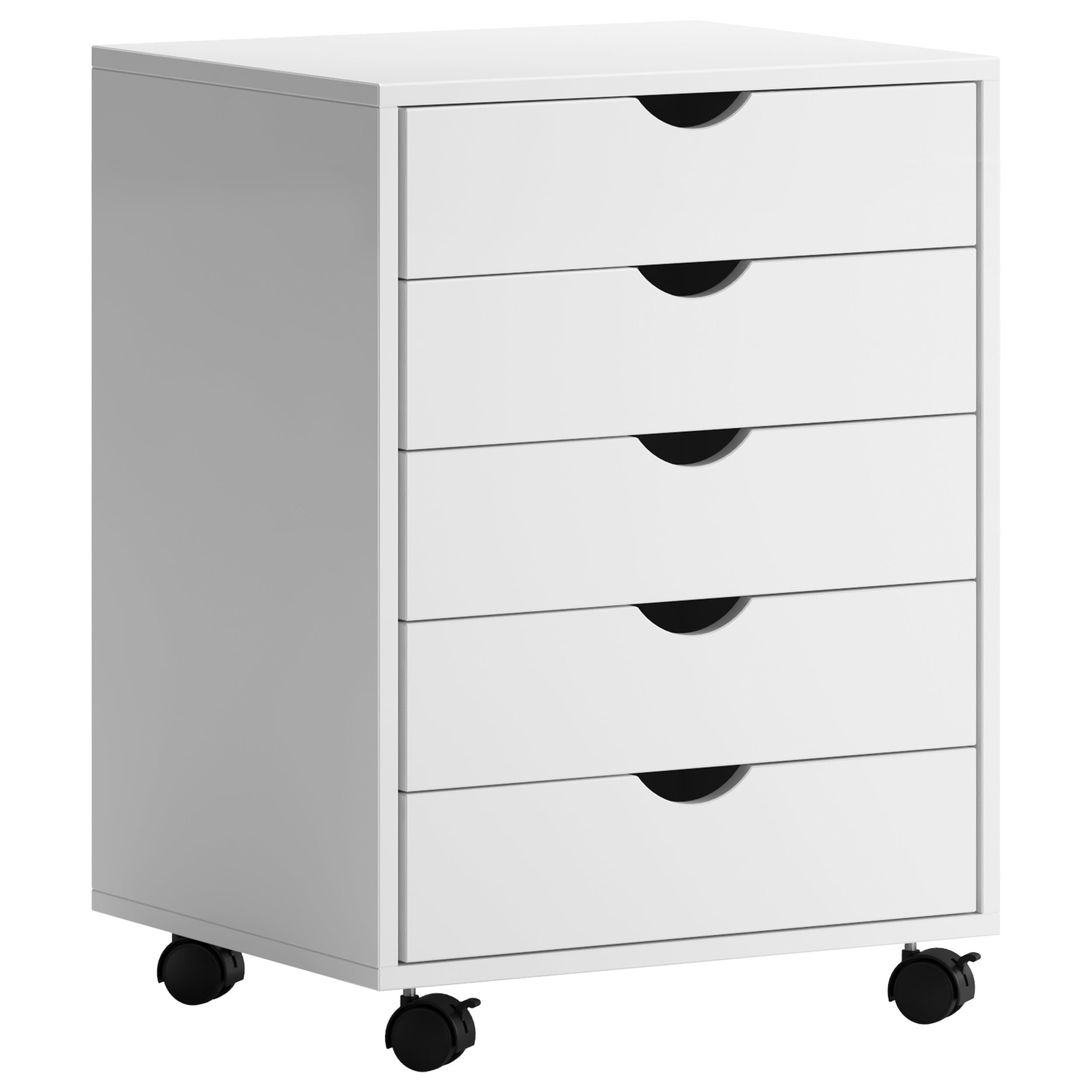 SDHYL Armario archivador vertical con ruedas de 5 cajones para oficina en casa, armario de almacenamiento debajo del escritorio, 5 cajones, color blanco
