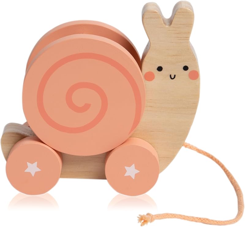 Pearhead Montessori Snail Pull Toy, Wooden Toddler Walking Toy | Pull-Along String Design, Push And Pull Movement, Motor Skill Practice, Ages 1+