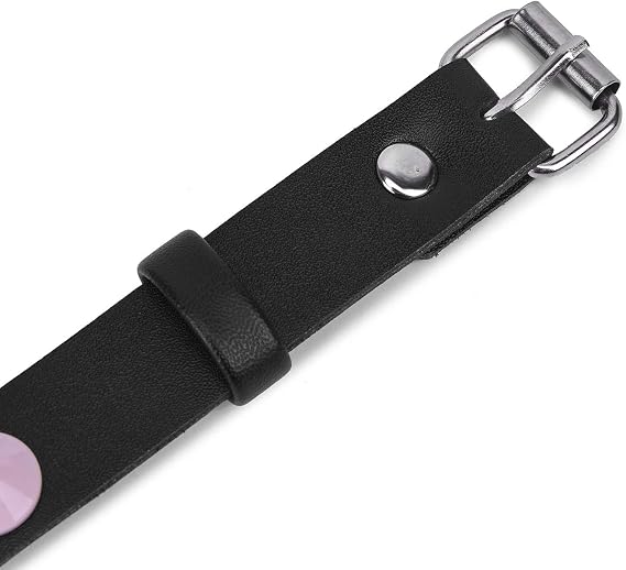 Leather Pink Studded Choker Collar Buckle Cat Collar Necklace