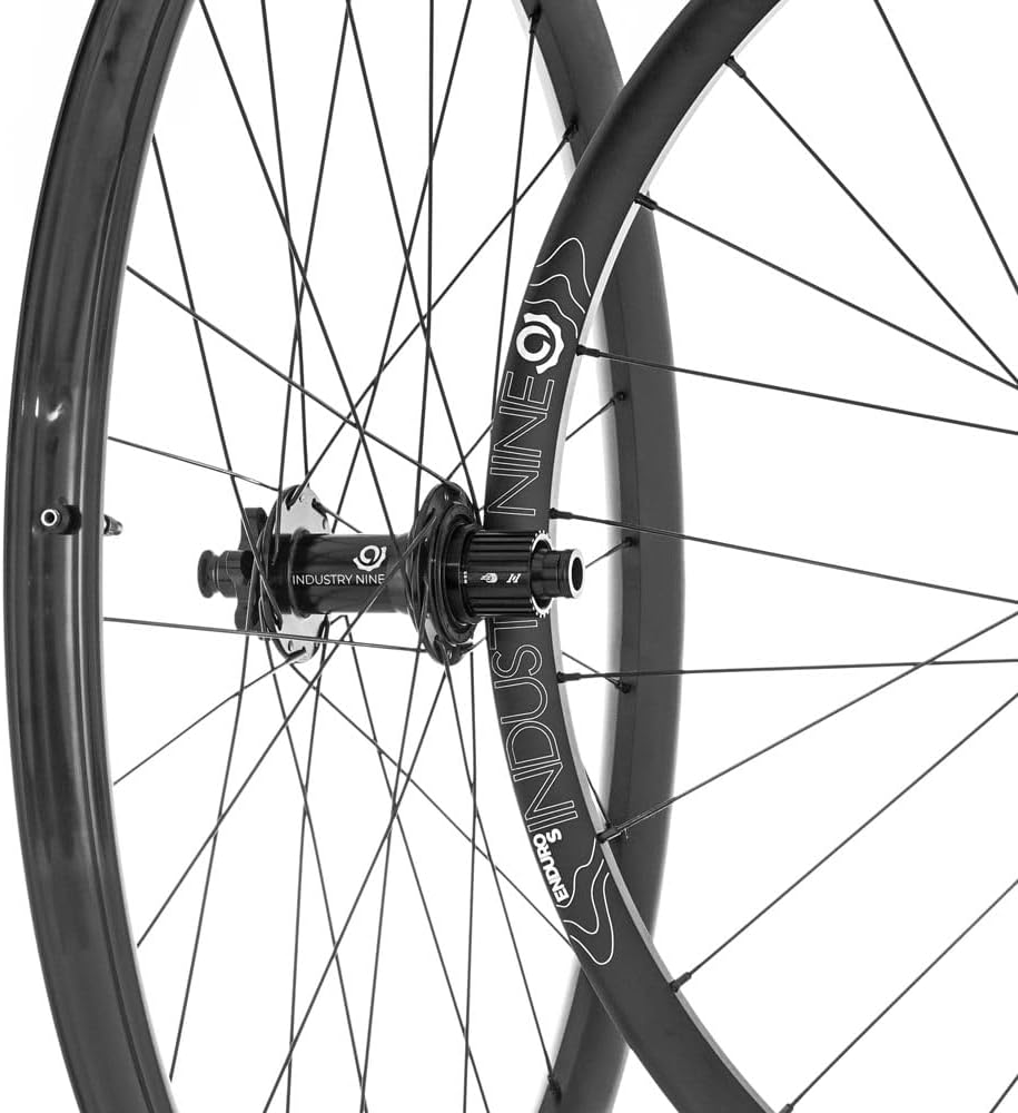 Industry Nine- 1/1 - Enduro S Alloy Mountain Bike Wheelset - 6bolt - 29inch - 15x110/12x148-28H, Black hub, Black Spokes - Made in USA