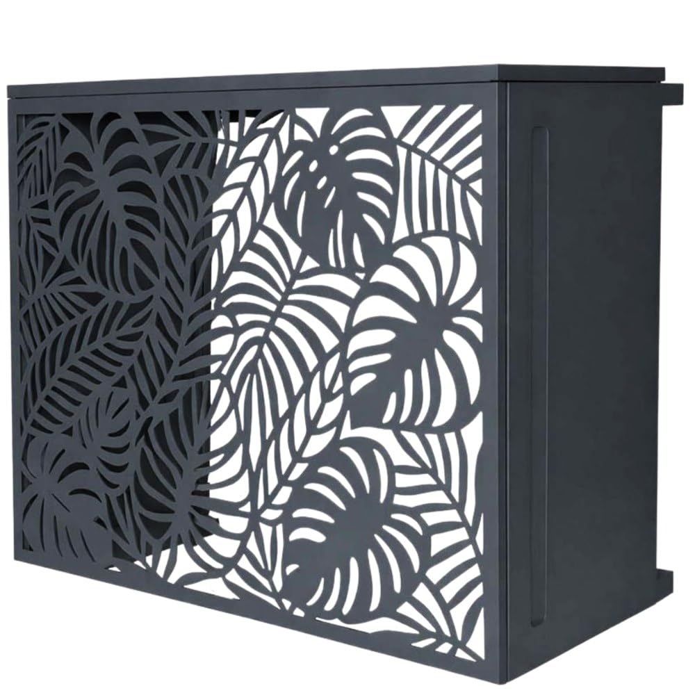 TERRE JARDIN Cache Climatiseur Exterieur 105x90x66,5 - Pompe a Chaleur Extérieur Métal - Kit Fixation Inclus - Cache Clim, Anti Intempéries - Discrétion, Protection, Réduction Bruit - Anthracite - 3