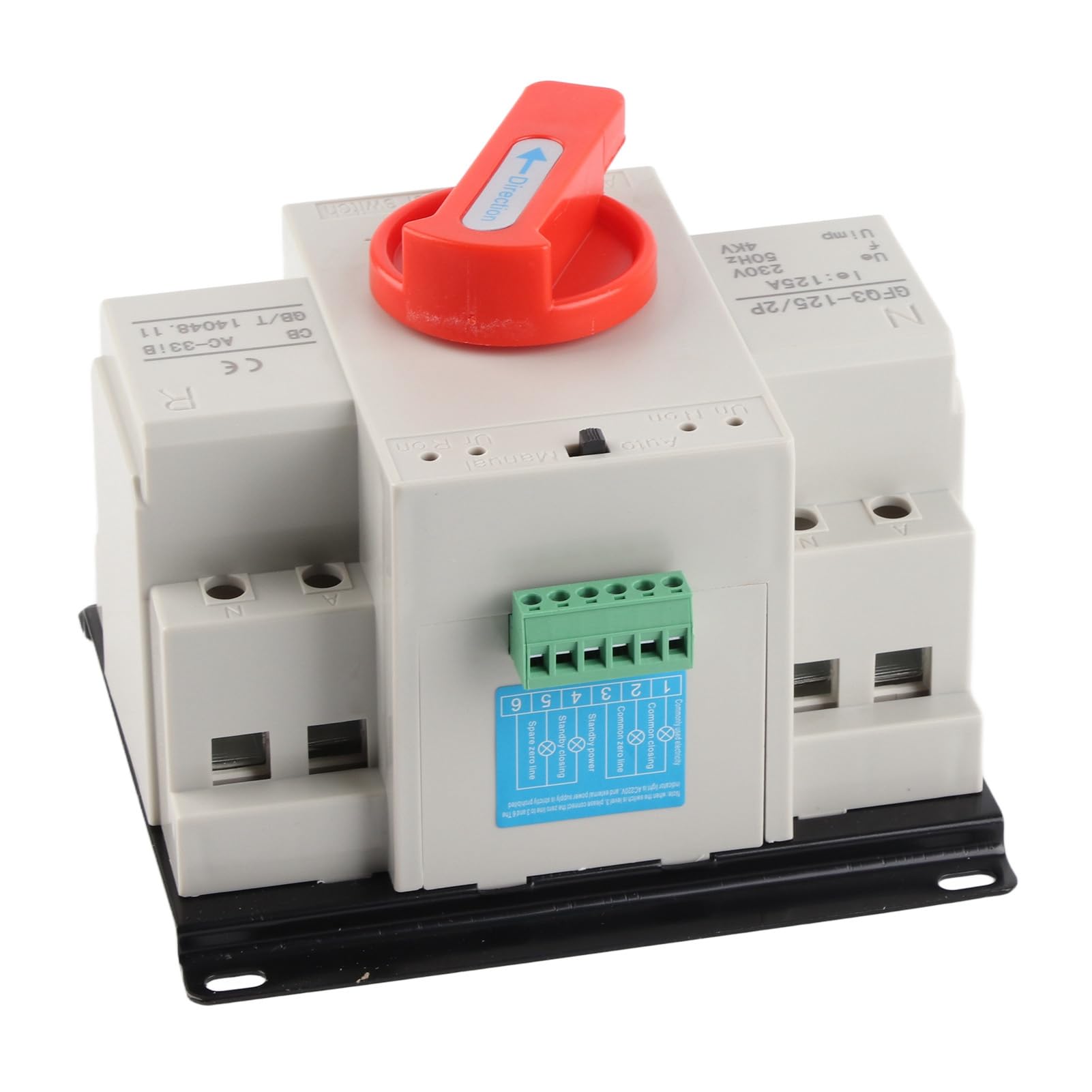 AC230 V 125 A Mini Dual Power automatyczny przełącznik transferowy ATS 2P, ręczna obsługa, wielokrotna ochrona, łatwa instalacja, PC i mosiądz, do szpitala, sklepu, banku