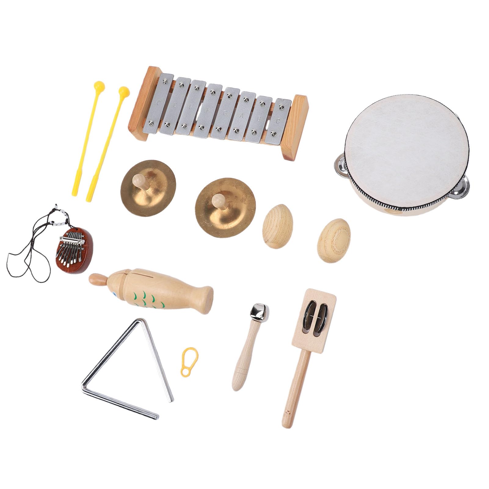 Juego de Instrumentos de Percusión de Madera, Kit de Instrumentos Musicales, Xilófono Pandereta Tambor Maracas con Diseño de Educación Temprana, Ideal para Música Infantil