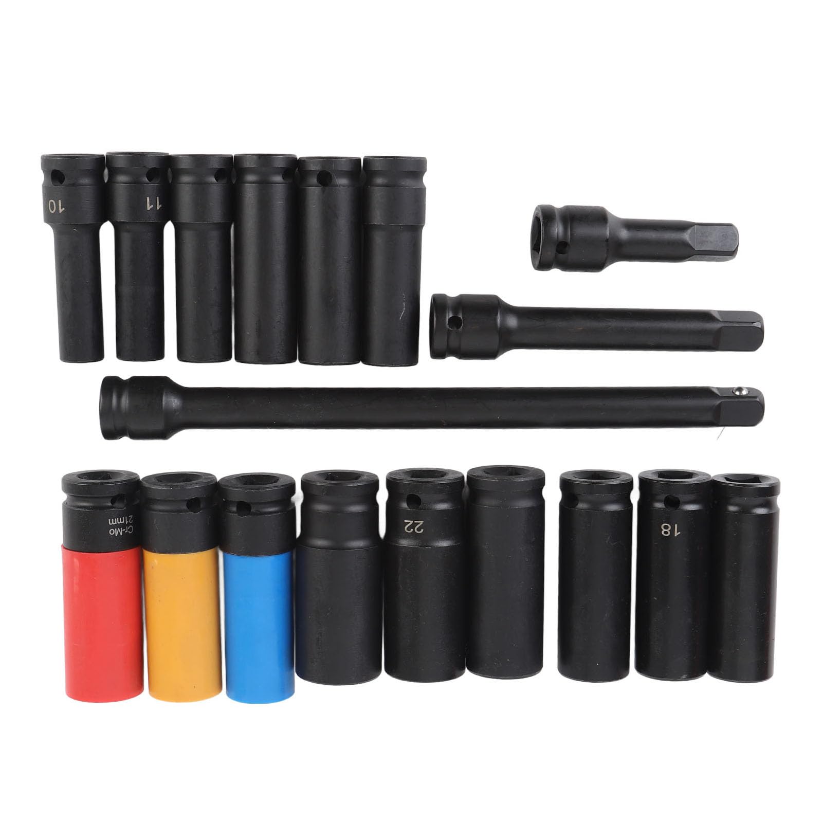 RiToEasysports 18 szt. 1 2-calowy Zestaw Nasadek Udarowych CRV Zestaw Metrycznych Nasadek Udarowych 10 Mm do 24 Mm 6-punktowy z Przedłużaczami 3 Cale 5 Cali 10 Cali do Naprawy Samochodów i Użytku w
