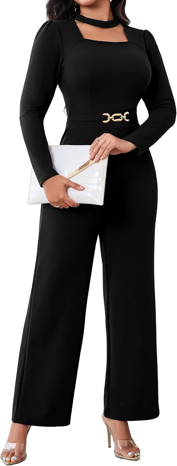 SeNight Women Sparkly Jumpsuits Sexy Long Sleeve Elegant Mock Neck Shiny Straight Long Pants Rompers Club Night Outfits - Image 5