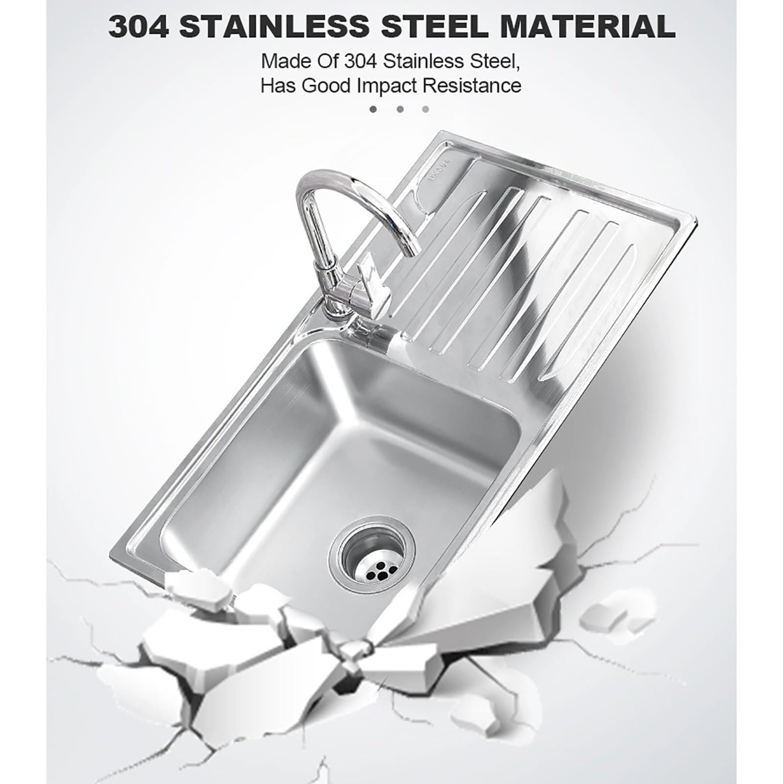 SDdPulse Fregadero comercial de acero inoxidable con grifo y estantes de almacenamiento dobles para cocina, lavandería y garaje, caliente y frío, 78 x 43 x 77 cm