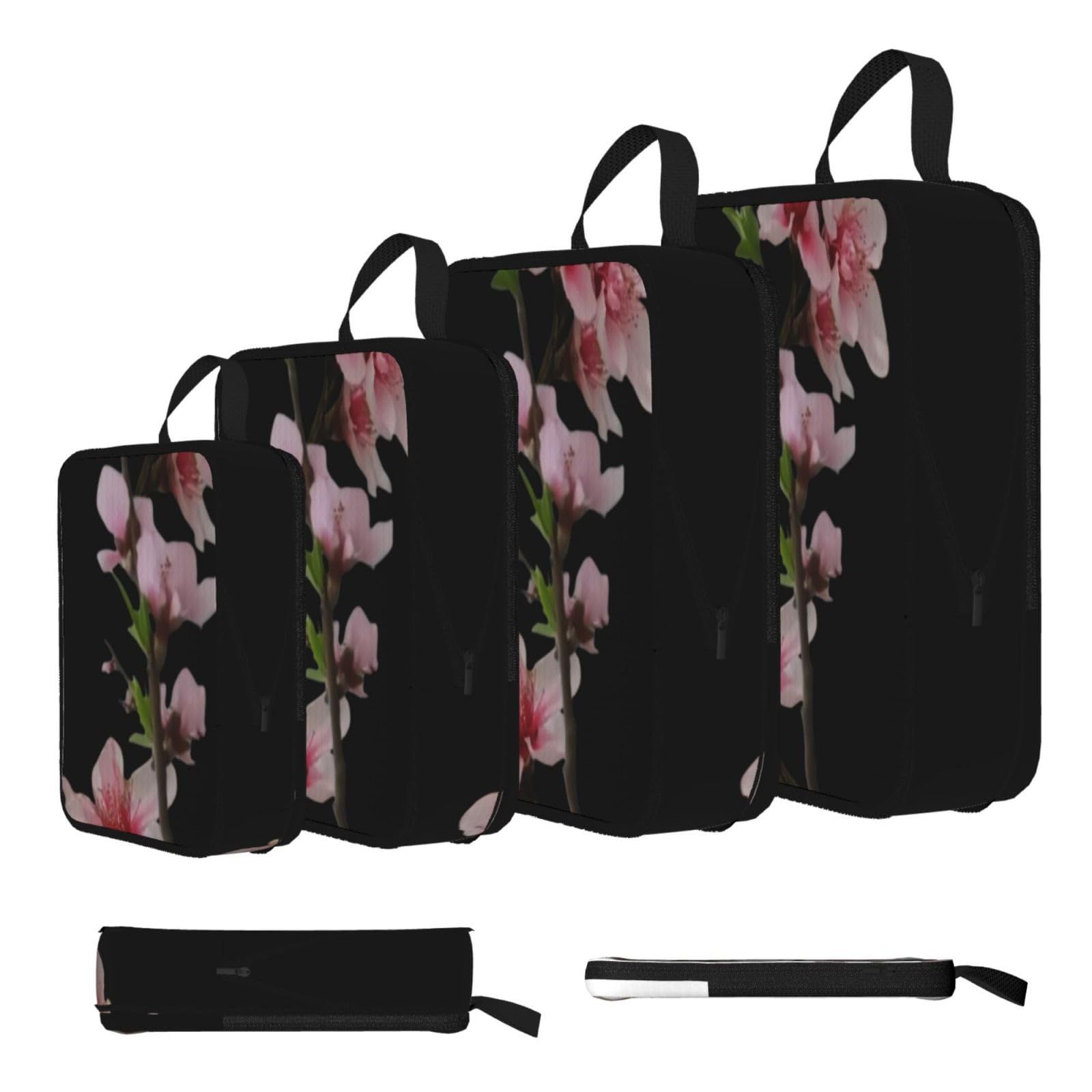 Sxzvvbn Black Blooming Peach Blossoms Compression Packing Cubes 4 Piece Set