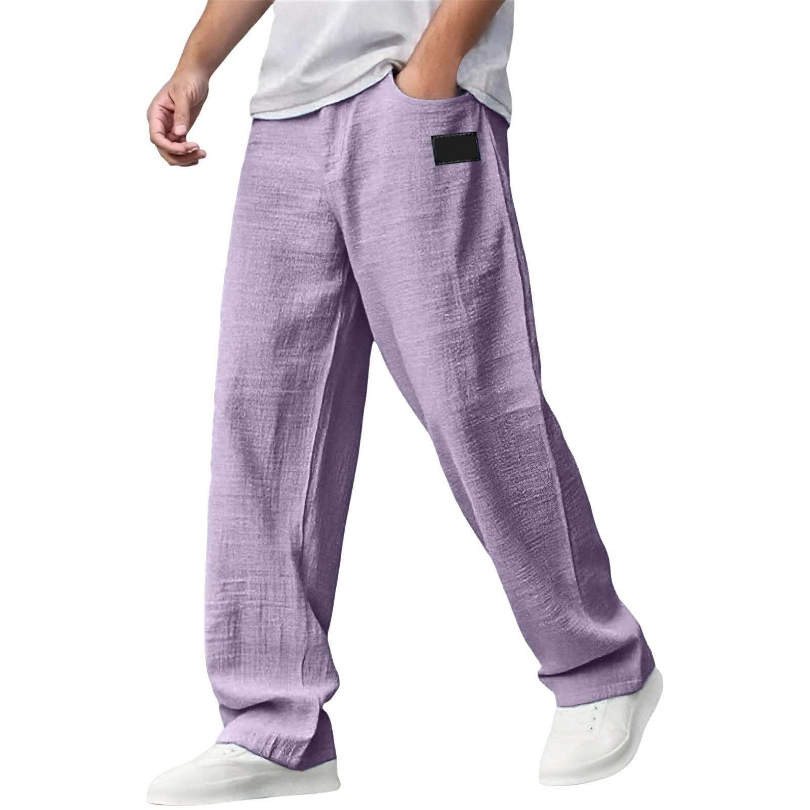 Pantaloni Lino Cotone Uomo Estivi Leggeri Pantaloni Larghi Eleganti Taglio Dritto Pantalone Casual Y2K Traspiranti per Spiaggia, Sportivi, Casa, Lavoro,