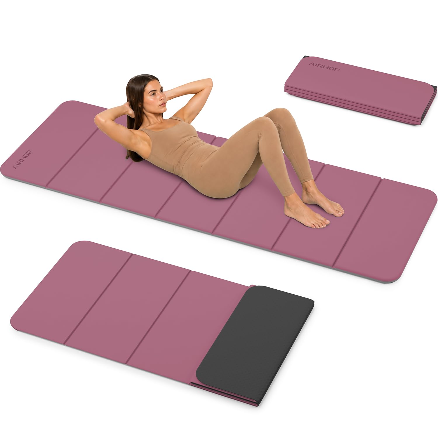 AIRHOP 10mm Extra Thick Foldable Yoga Mat, TPE Non-Slip Gymnastics Mat