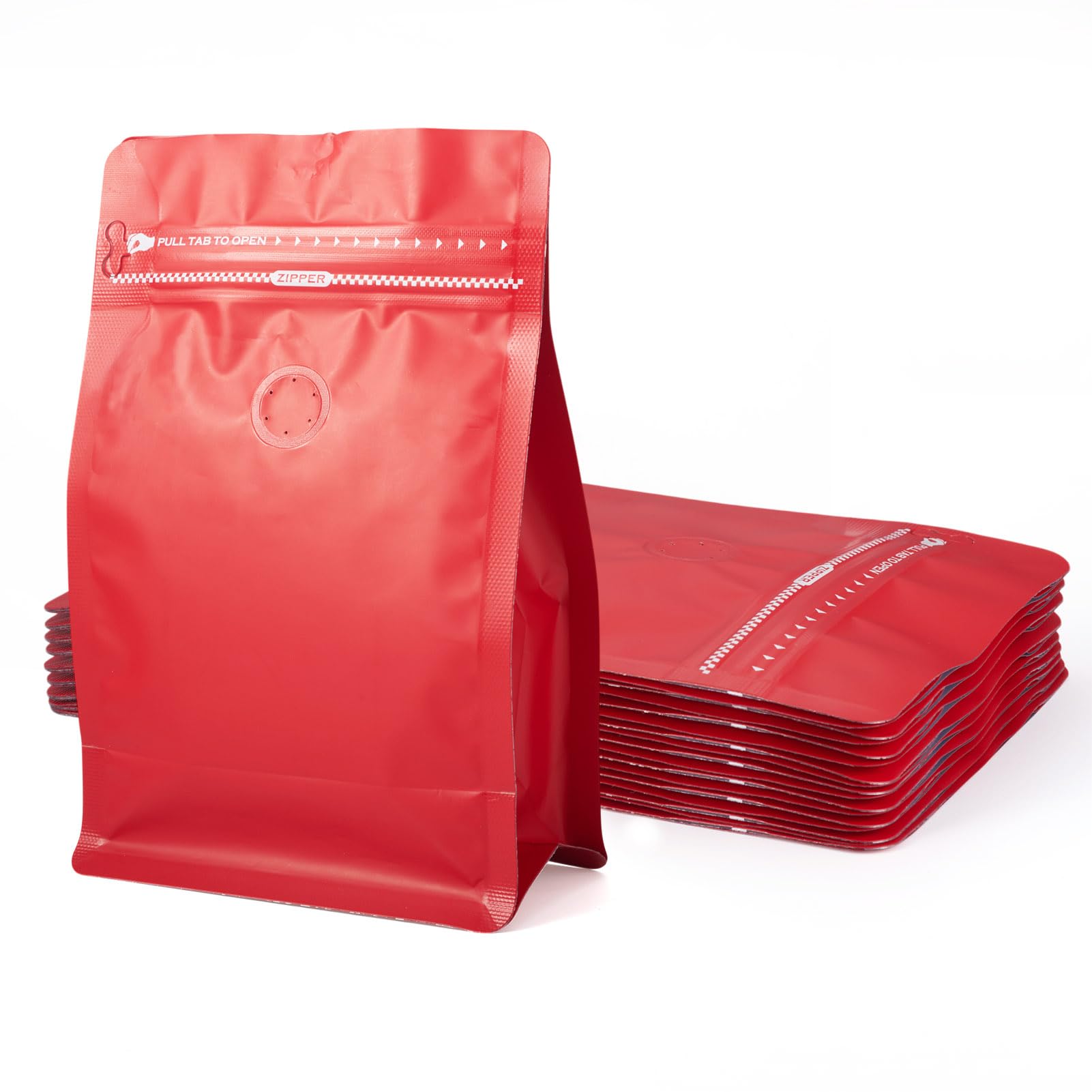 Crafans 10Pcs Coffee Beans Bags with Valve Zipper Coffee Storage Bags Zipper Bag Rectangle Flat Bottom Standing Resealable Pouches Heat Seal Side for Candy Snake Cookies Storage, Red — image 1