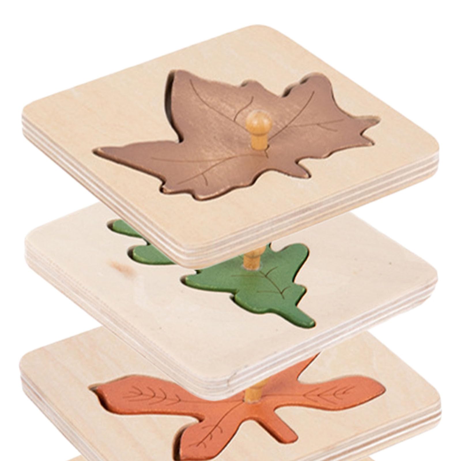 ibasenice Montessori Puzzle de madera de 4 piezas, forma de hoja de otoño, juguete educativo para niños en edad preescolar, rompecabezas educativos para habilidades cognitivas y habilidades motoras