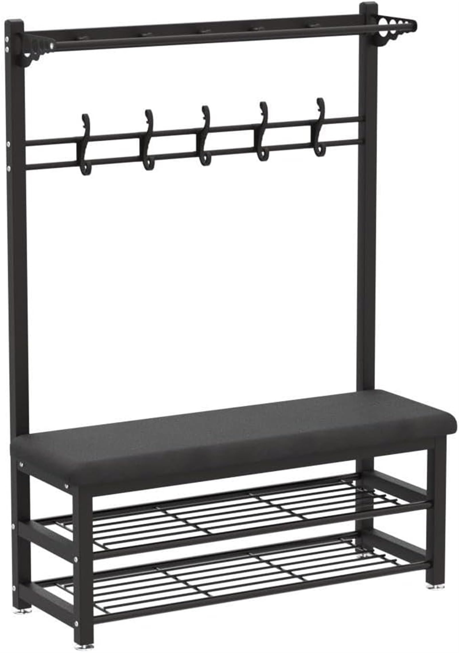 Perchero de entrada 4 en 1 con banco y zapatero, fácil de montar, para abrigos, bolsos, sombreros, ideal para decoración de pasillo y entrada (negro, 80)