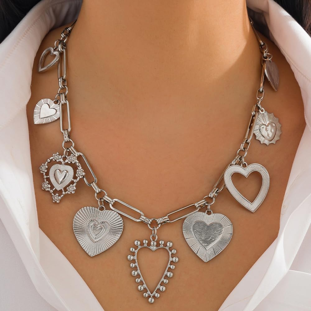 Charm Heart Necklace for Women Chunky Gold Big Heart Pendant Necklaces Multiple Hearts Statement Chain Necklace Trendy Party Jewelry Accessories Gifts - Image 3