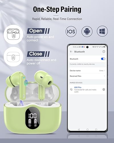 Miniatura 5 de Auriculares inalámbricos, auriculares Bluetooth 5.4 con graves estéreo, auriculares con cancelación de ruido y micrófono, auriculares Pasto