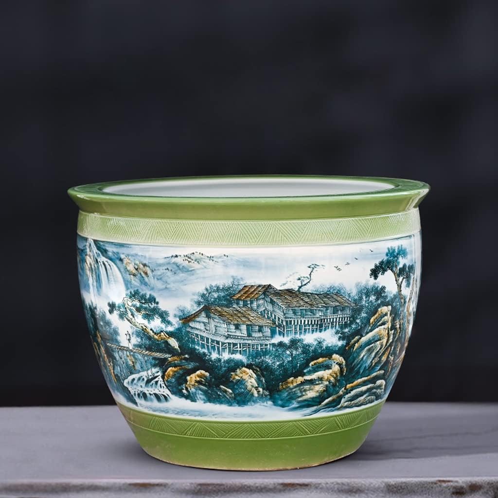 Small Fish Tank Aquarium Fish Tank Ceramic Goldfish Tank Hand-Painted Splendid Mountain River Ornamental Fish Tank Courtyard Large Fish Culture Tank Fish Tank Kit(90CM)