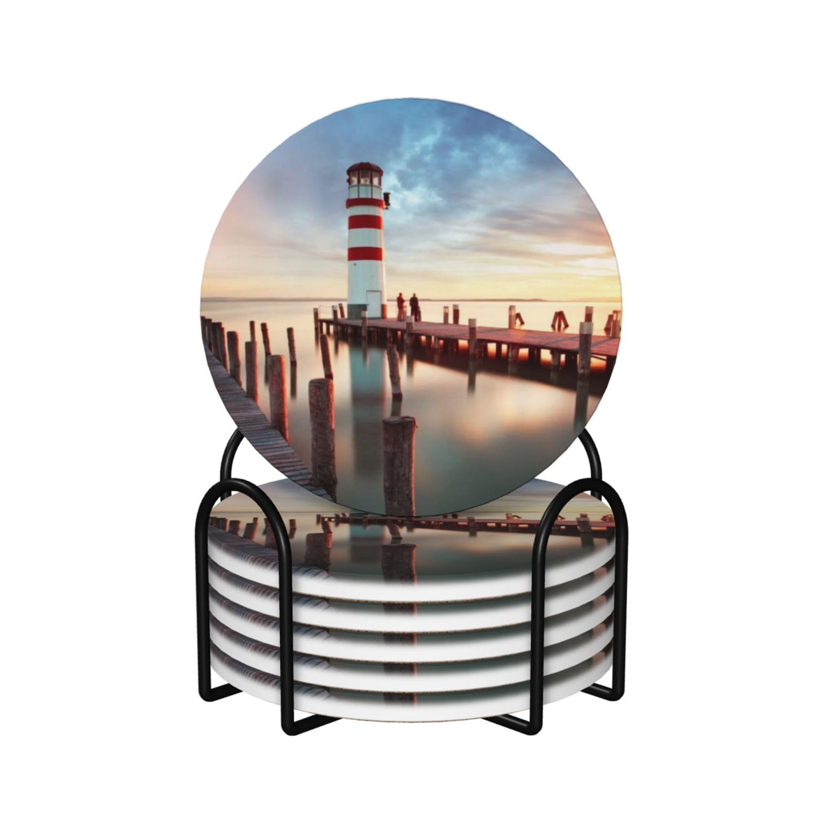 Dessous de verre en céramique lot de 6 avec support en liège arcs-en-ciel et phare