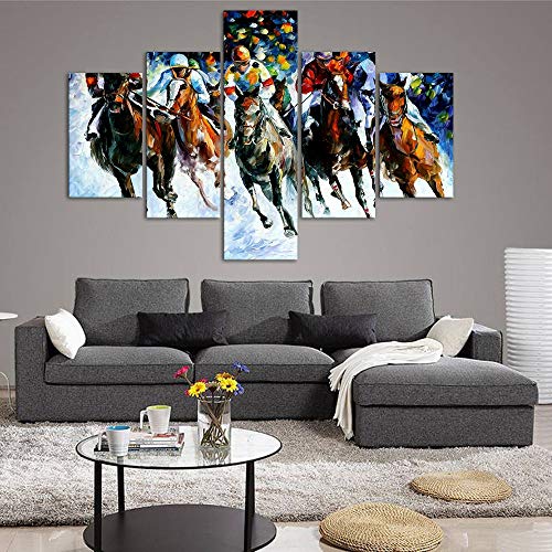 Running Horse Canvas Hanging For Wall Decor Abstract Colorful Running Horse Racing Oil Painting Inspirational Office Wall Art Nordic Western Decor For Guest Room Rest Room Frame Ready To Put-60"Wx40"H #TOP3