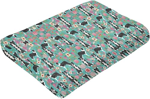 Miniatura 9 de Border Collie - Manta de franela con estampado floral ultra suave, manta de microforro polar cálida para sofá sala de estar