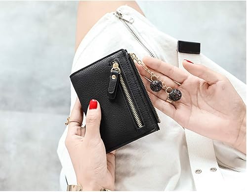 Miniatura 2 de AOXONEL Cartera pequeña de cuero plegable para mujer, mini monedero con cremallera, bolsillo para tarjeta de identificación, delgado y compacto