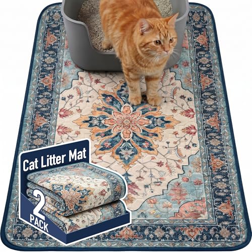 Hompet Cat Litter Mat 2 Pack, 24x36 Large Machine Washable