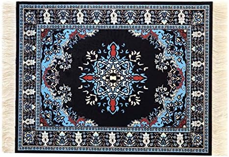 Beautiful Oriental Rug Style Mousepad, Navy Miniature Carpet Computer Mouse Pad, Rectangular, Non-Slip, Elegant Office Accessories