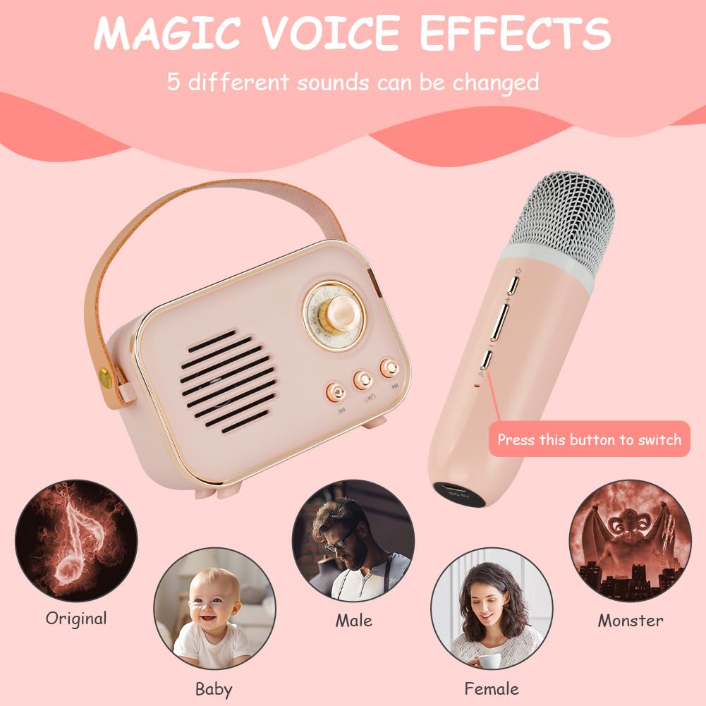 Ainiv urządzenie do karaoke dla dzieci i dorosłych z 2 bezprzewodowymi mikrofonami, przenośne zabawki karaoke z Bluetooth i zmieniaczem głosu, mikrofony prezentowe dla dzieci w wieku 3-18 lat