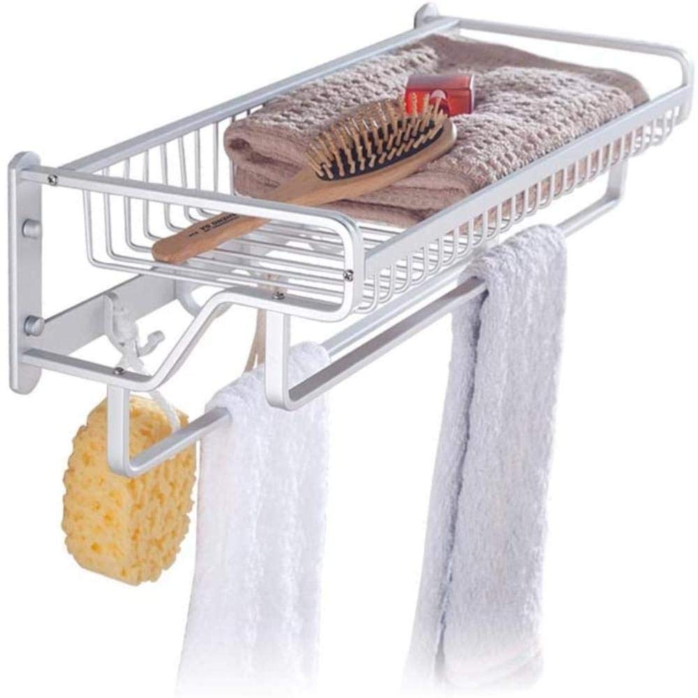 Stendino Spazio Rack in alluminio Appeso a parete Portasciugamani da bagno Cestino in rete Doppio palo Ciondolo a 2 strati Gancio a torre Anello a mano (dimensioni : 57cm.) Decorazione Comfortable