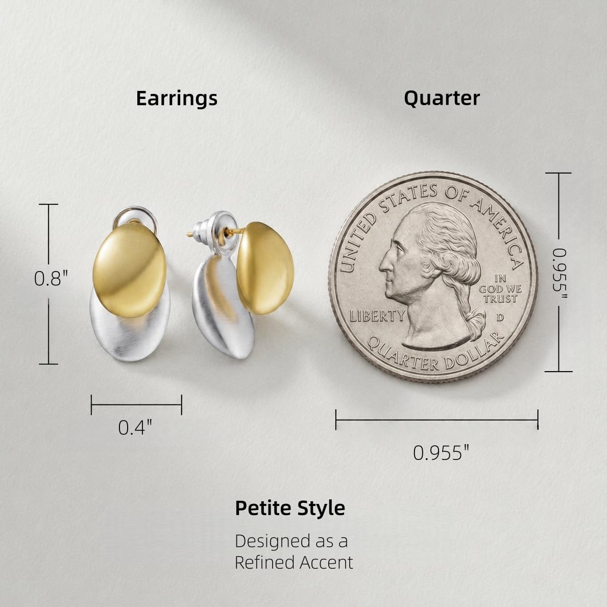 Two-Tone Petite Oval Ball Earrings for Women — Gold Front Silver Back Double Layer Design, Adjustable Angle, 925 Sterling Silver Post, Hypoallergenic Mixed Metal Statement Gift | GEEZENCA